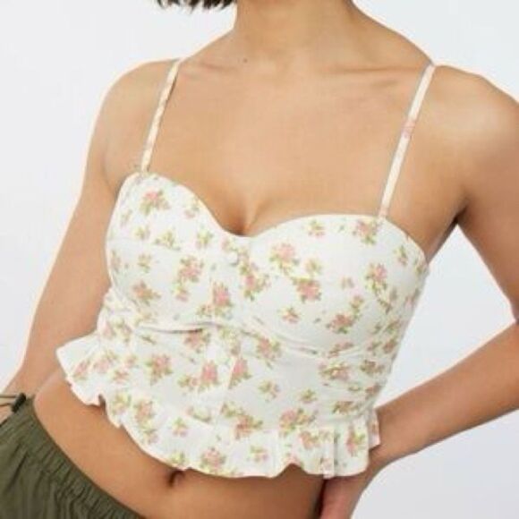 Sim & Sam Floral Pink and White Crop Top - Picture 1 of 12